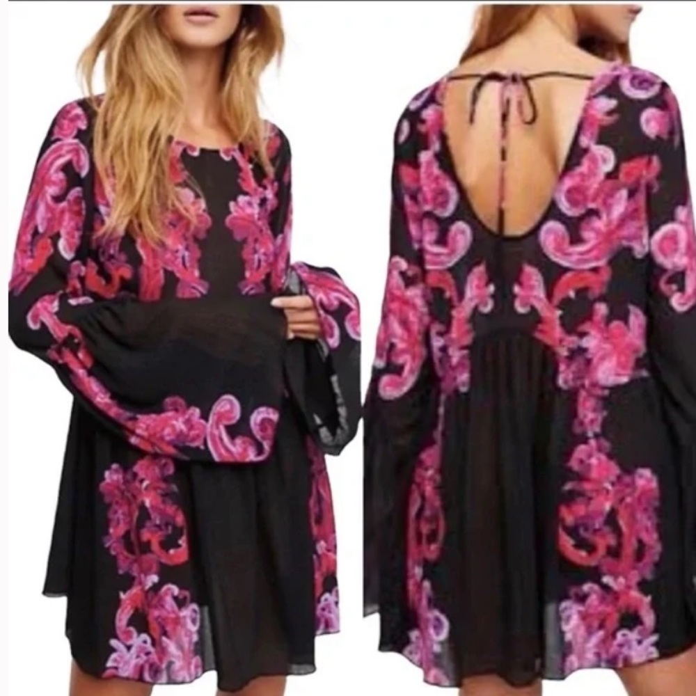 Free People Intimately Symphony Slip sheer bell sleeve XS boho open back tunic - Picture 15 of 15